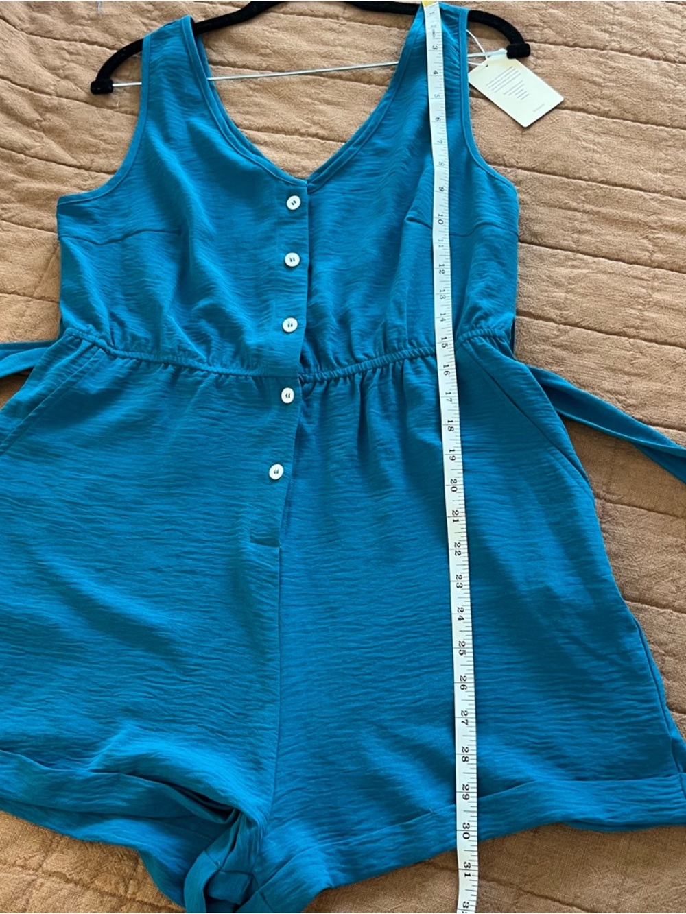 NWT Cupshe Teal Sleeveless V-Neck Button Romper with Tie Waist - Picture 12 of 12